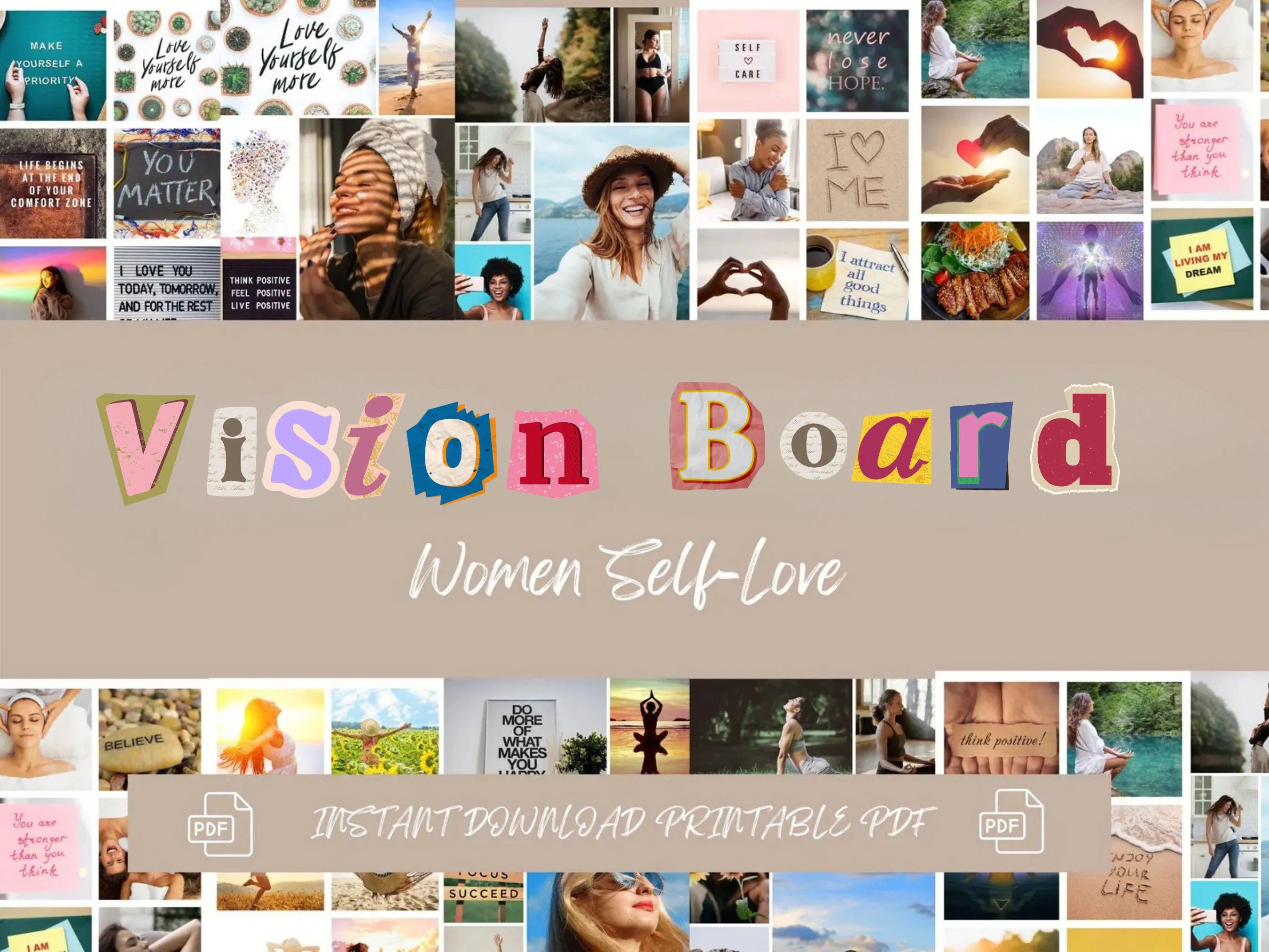 Self-Love Vision Board Kit: Affirmations for Women (PDF) (Digital Download)