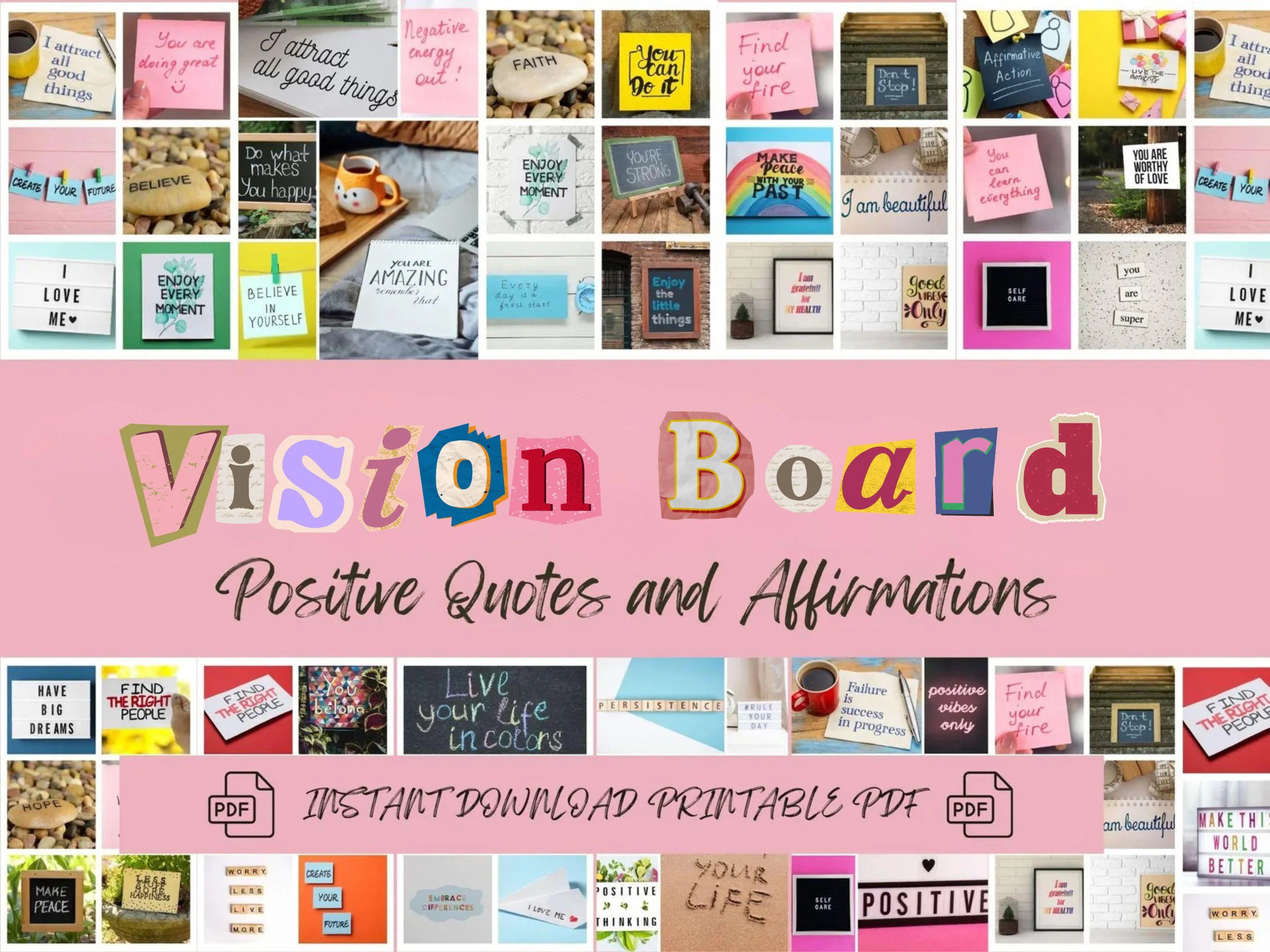 Vision Board Kit Positive Affirmations & Quotes (PDF) (Digital Download)