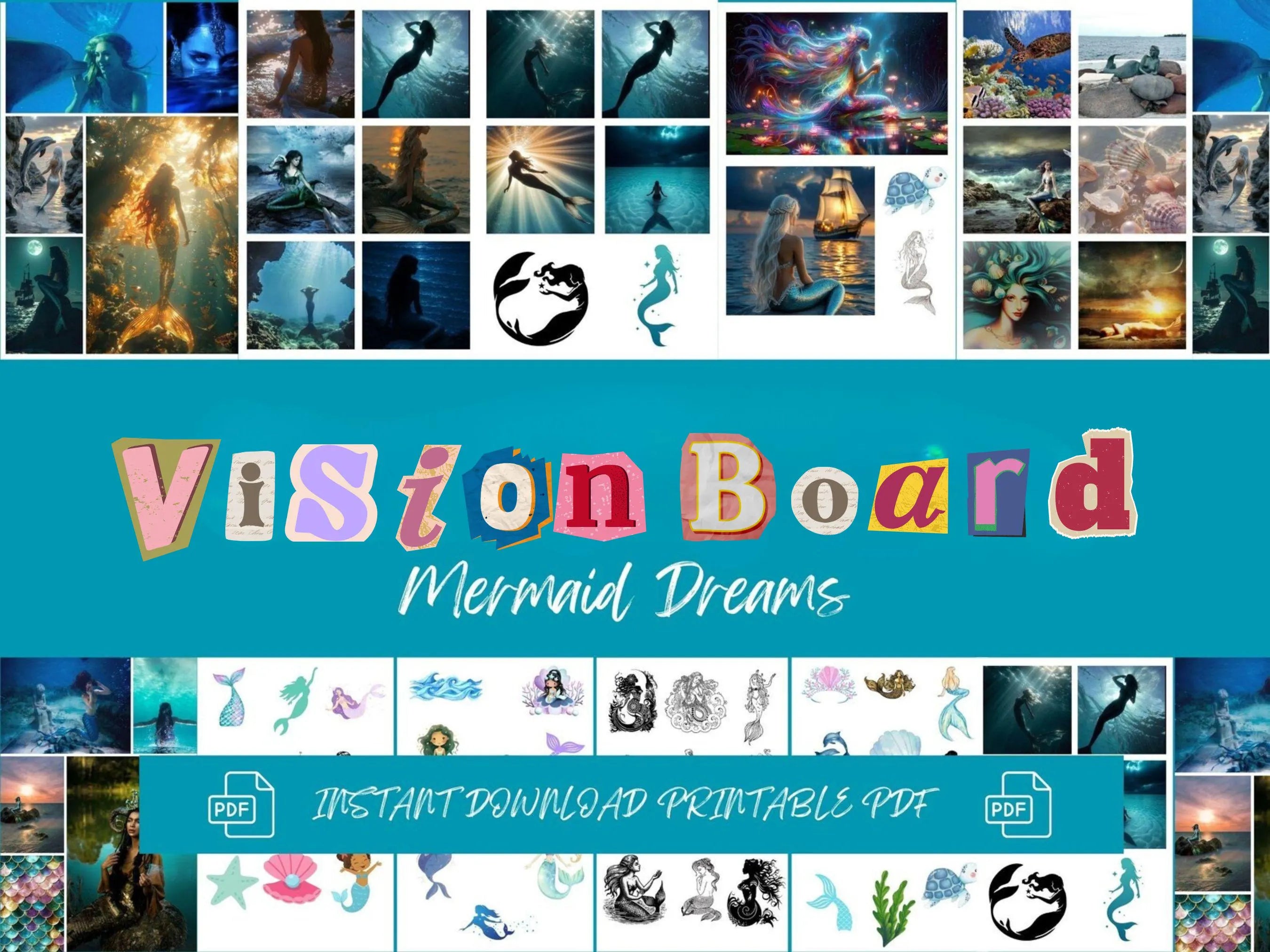 Mermaid Vision Board Kit: Mystical Ocean Theme (PDF) (Digital Download)